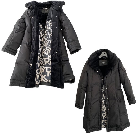 DKNY Black Hooded Puffer Coat - Size S - Preowned - Picture 3 of 12